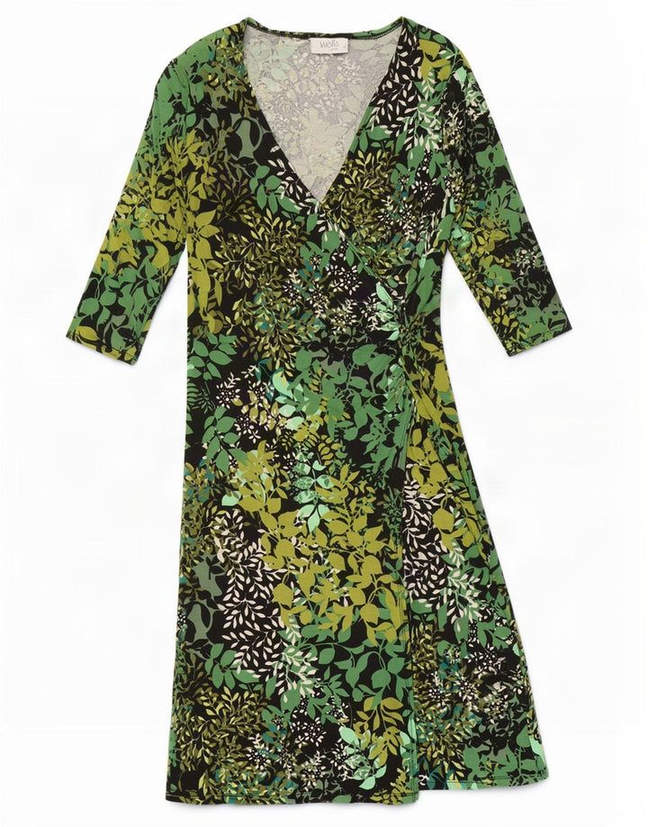 Vestido básico feminino Wallis Petite manga 3/4 Reino Unido 8 pequeno verde floral viscose