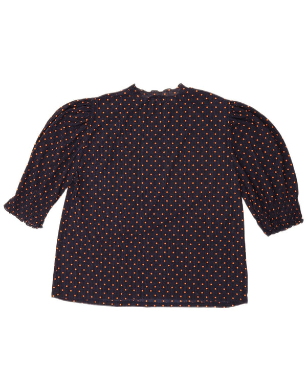 Blusa feminina Zara UK 14 bolinhas azul marinho médio