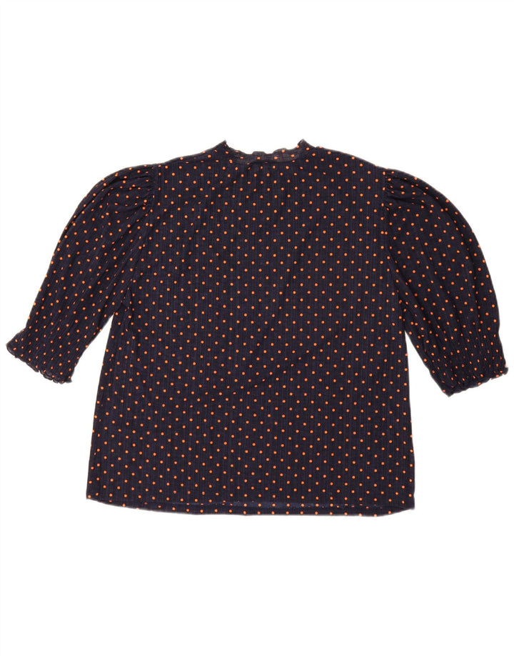 Blusa feminina Zara UK 14 bolinhas azul marinho médio