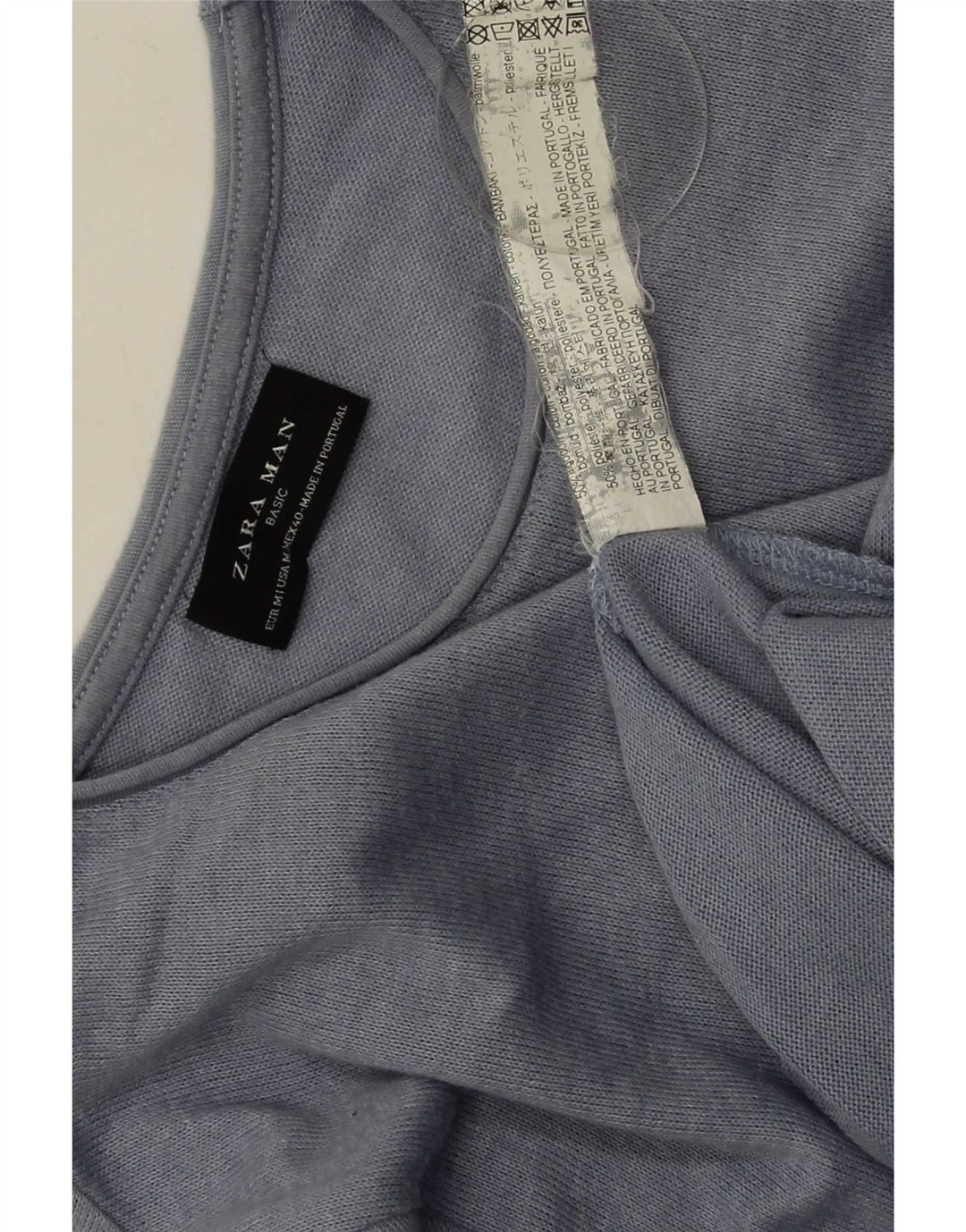 Zara Suéter masculino com gola redonda e algodão azul médio