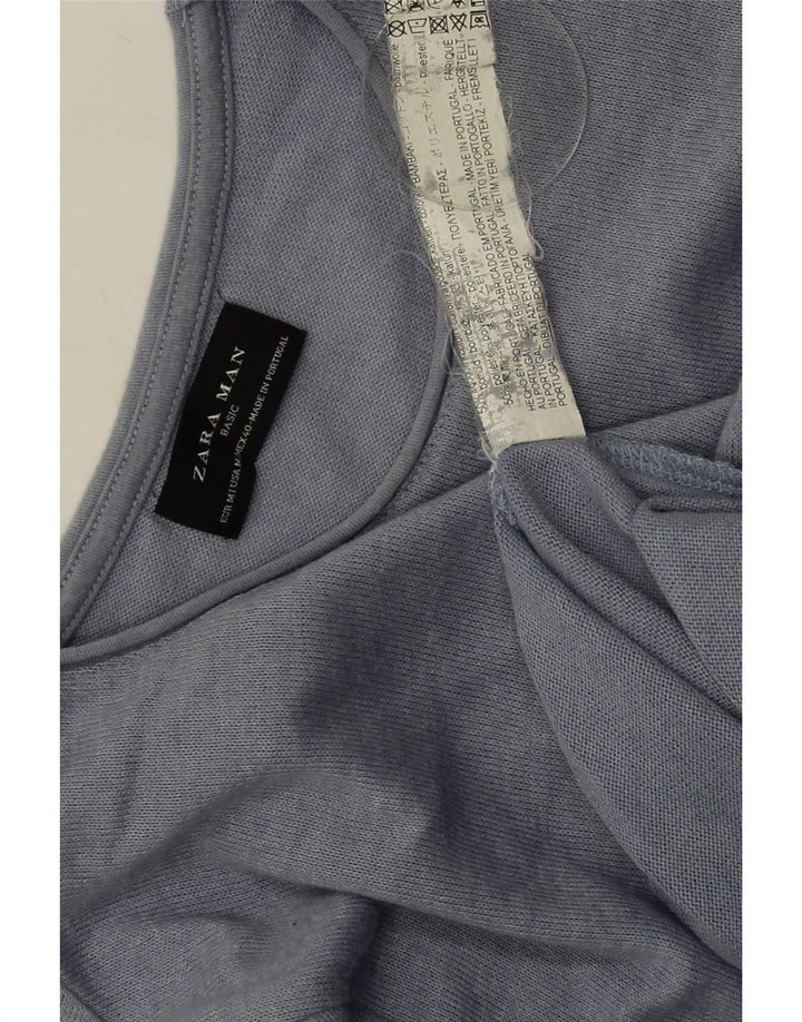 Zara Suéter masculino com gola redonda e algodão azul médio