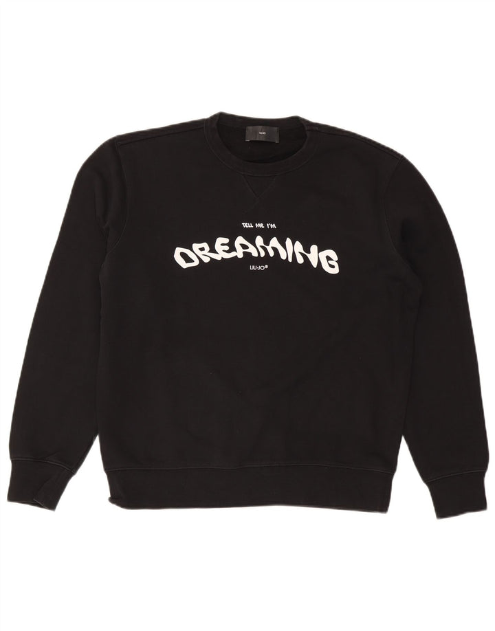 Liu Jo moletom gráfico masculino jumper médio algodão preto