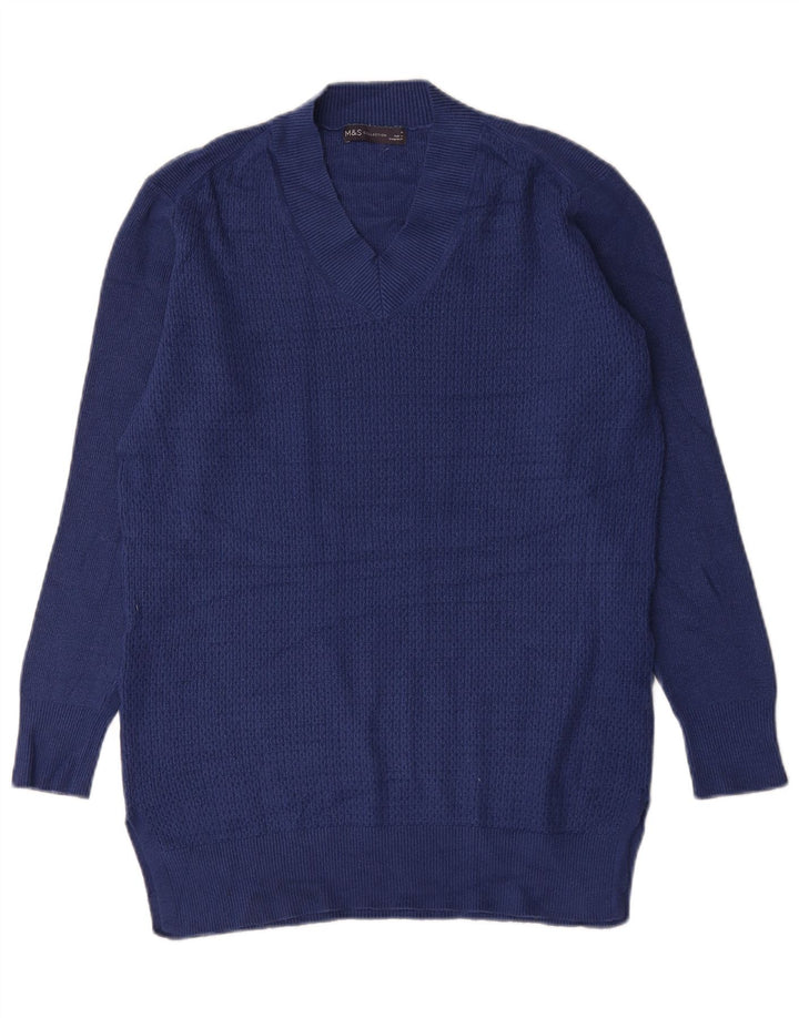 Suéter masculino Marks & Spencer com decote em V, viscose azul médio