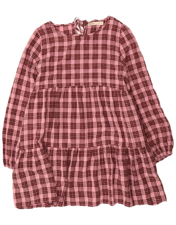 Vestido feminino Oasis de manga comprida em camadas UK 16 poliéster xadrez rosa grande