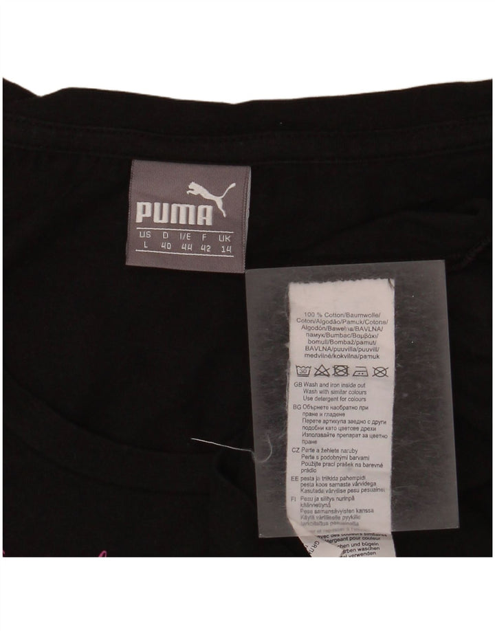 Camiseta feminina PUMA com estampa gráfica UK 14 médio algodão preto