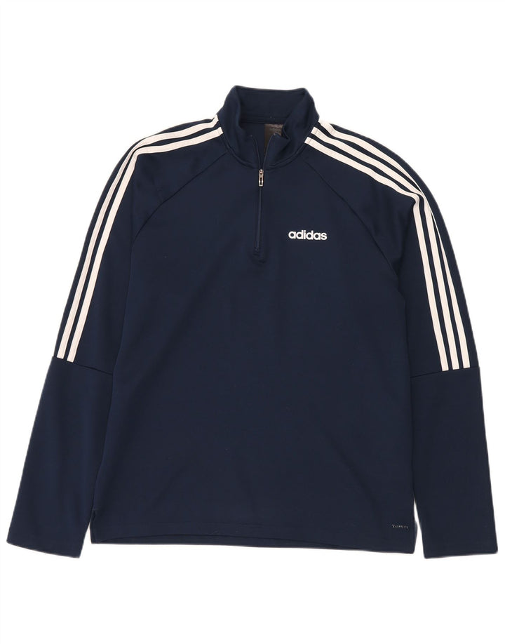 Adidas Mens Climalite Zip Neck Top Manga Longa Grande Azul Marinho Poliéster