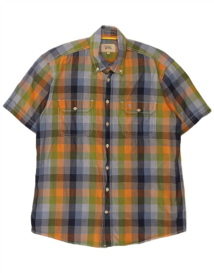 Camisa masculina de manga curta Camel Active, algodão xadrez médio multicolorido