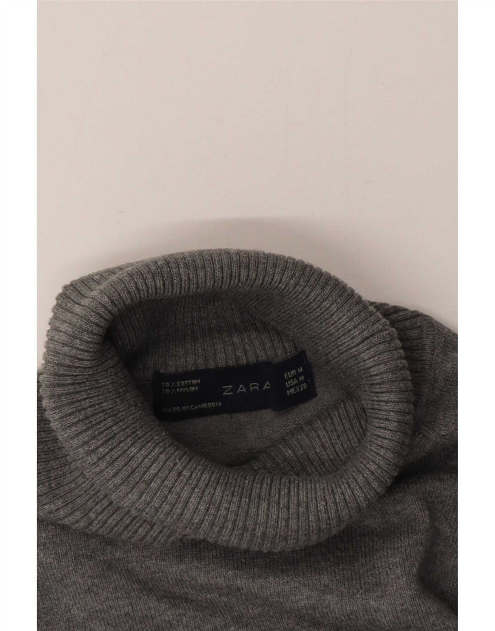 Suéter feminino Zara com gola redonda e algodão cinza médio UK 14