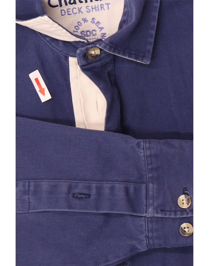 Camisa pulôver masculina Chatham para iate de algodão listrado azul marinho médio