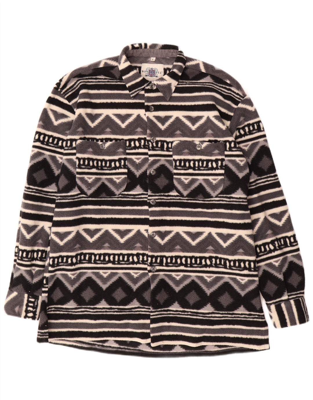 Camiseta masculina vintage de lã grande cinza geométrica