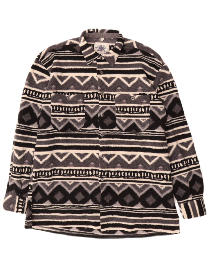 Camiseta masculina vintage de lã grande cinza geométrica
