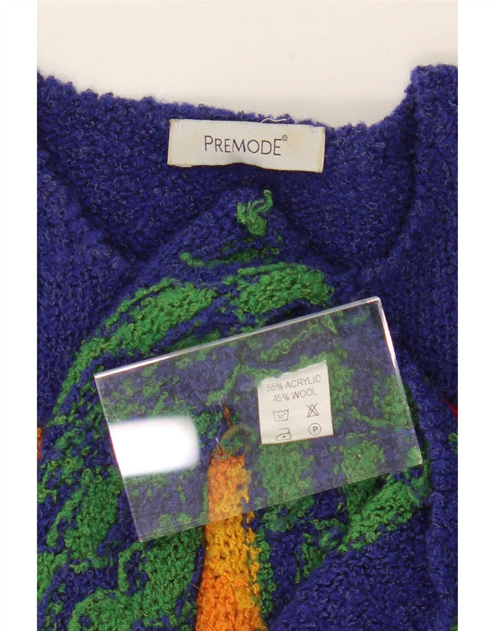 Suéter feminino Premode com gola redonda UK 14 médio azul novidade