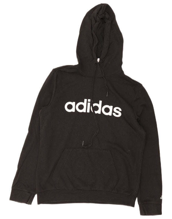 Adidas Womens Graphic Hoodie Jumper UK 12/14 Médio Algodão Preto