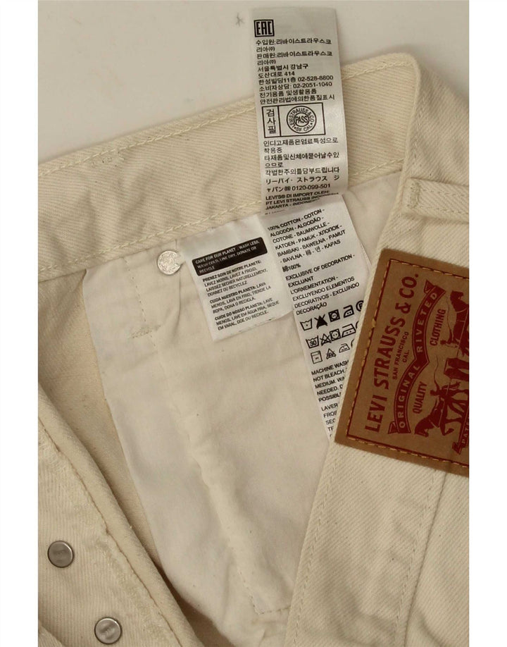 Shorts jeans feminino Levi's 501 de cintura alta W31 médio off white borboleta