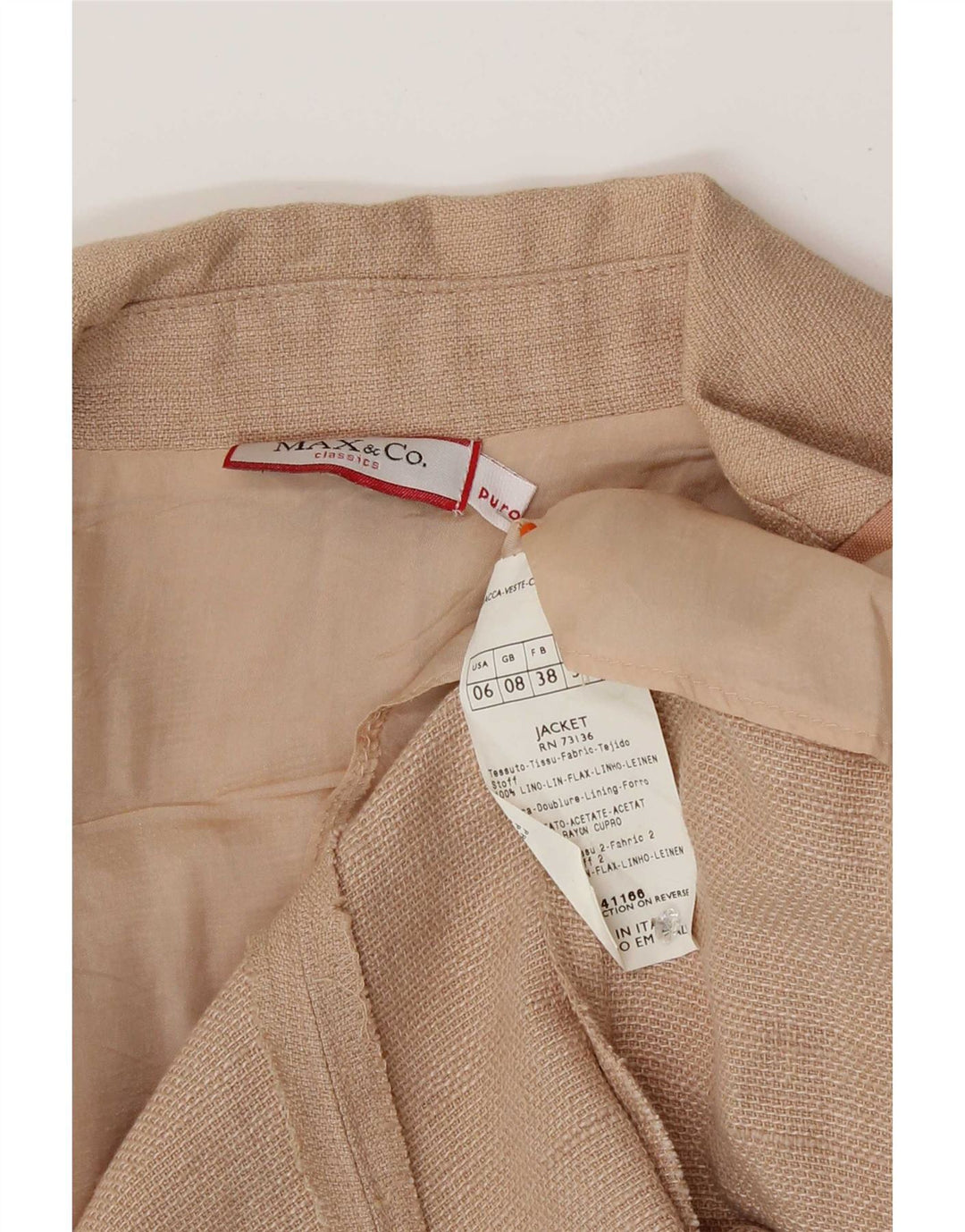 Jaqueta blazer feminina de 3 botões Max & Co. Reino Unido 8 linho rosa pequeno