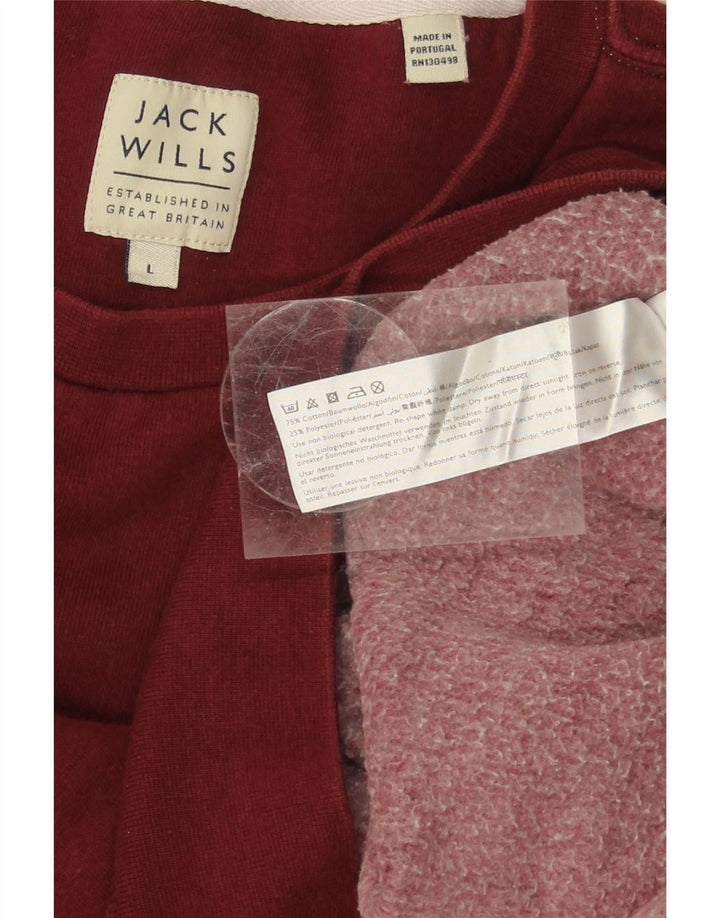 JACK WILLS Mens Graphic Sweatshirt Jumper Large Burgundy Cotton Vintage Jack Wills and Second-Hand Jack Wills from Messina Hembry 