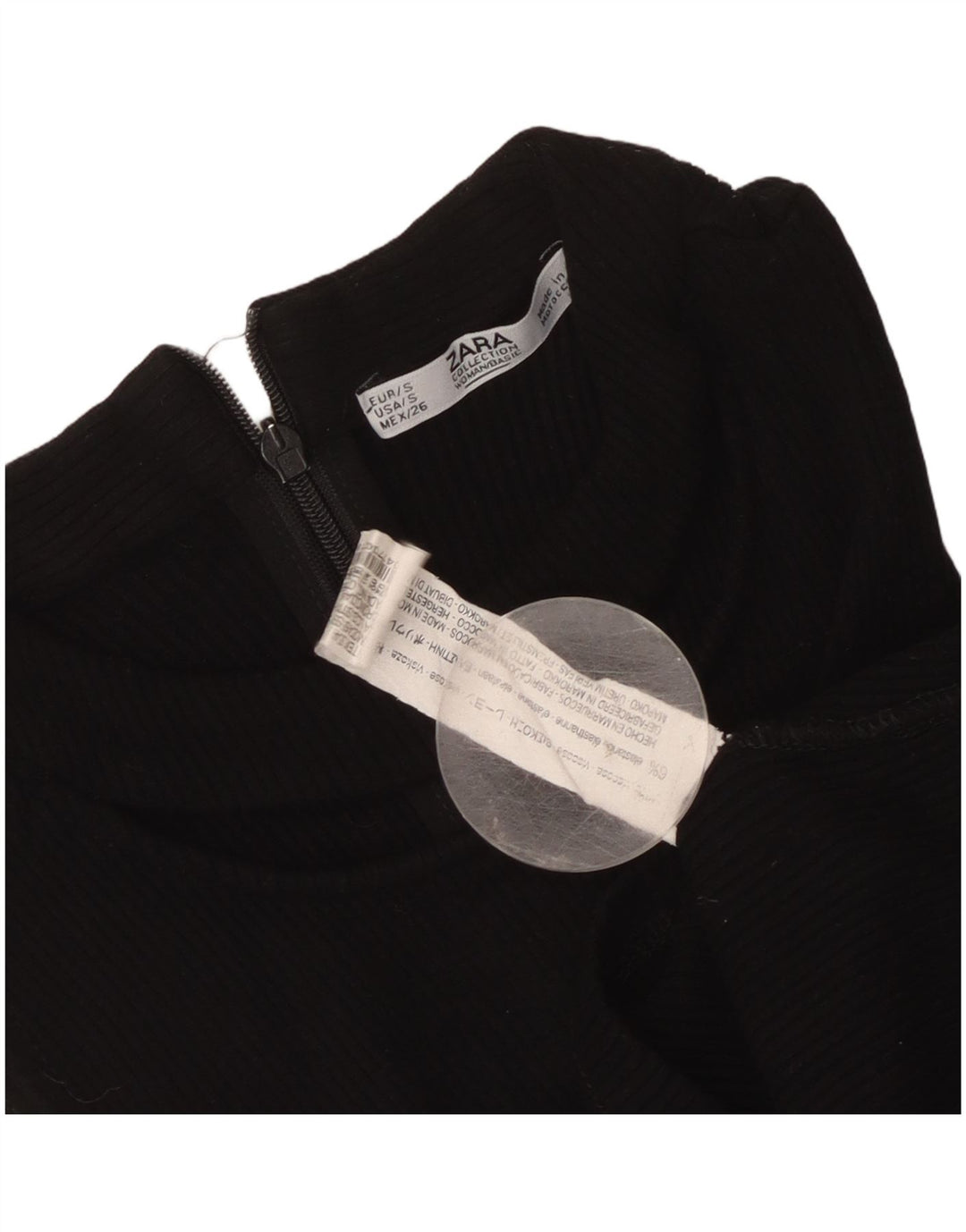 Zara Top curto sem mangas feminino UK 8 pequeno preto viscose