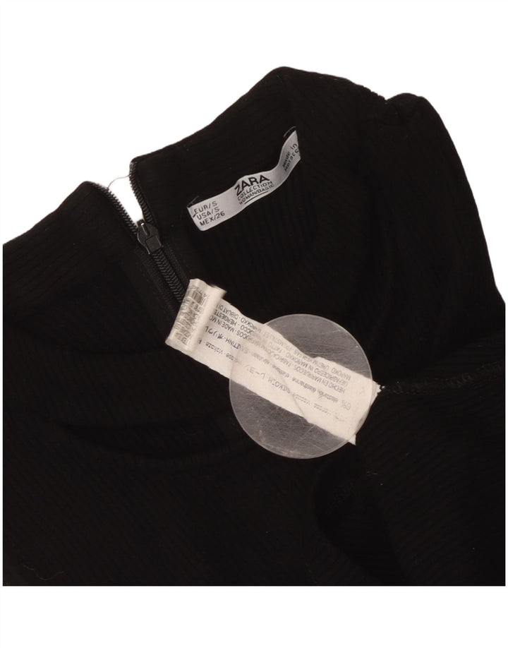 Zara Top curto sem mangas feminino UK 8 pequeno preto viscose