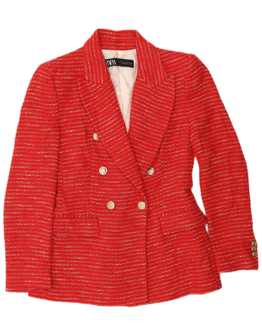 Jaqueta blazer feminina Zara com peito duplo Reino Unido 6 XS listrado vermelho