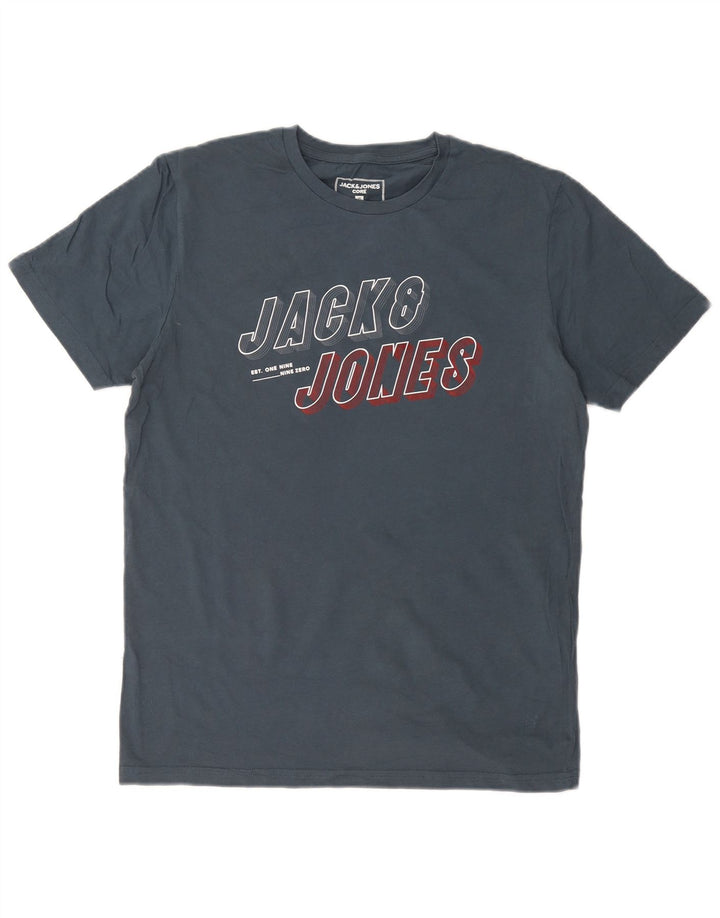 JACK & JONES Camiseta masculina gráfica Top médio algodão azul marinho