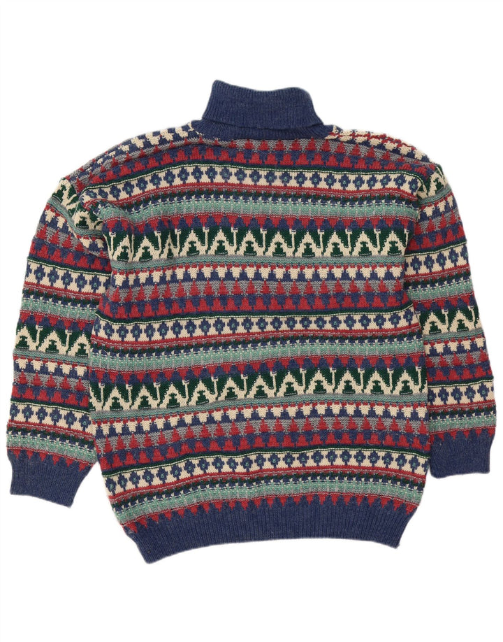Suéter vintage masculino com gola redonda, grande lã multicolorida Fair Isle