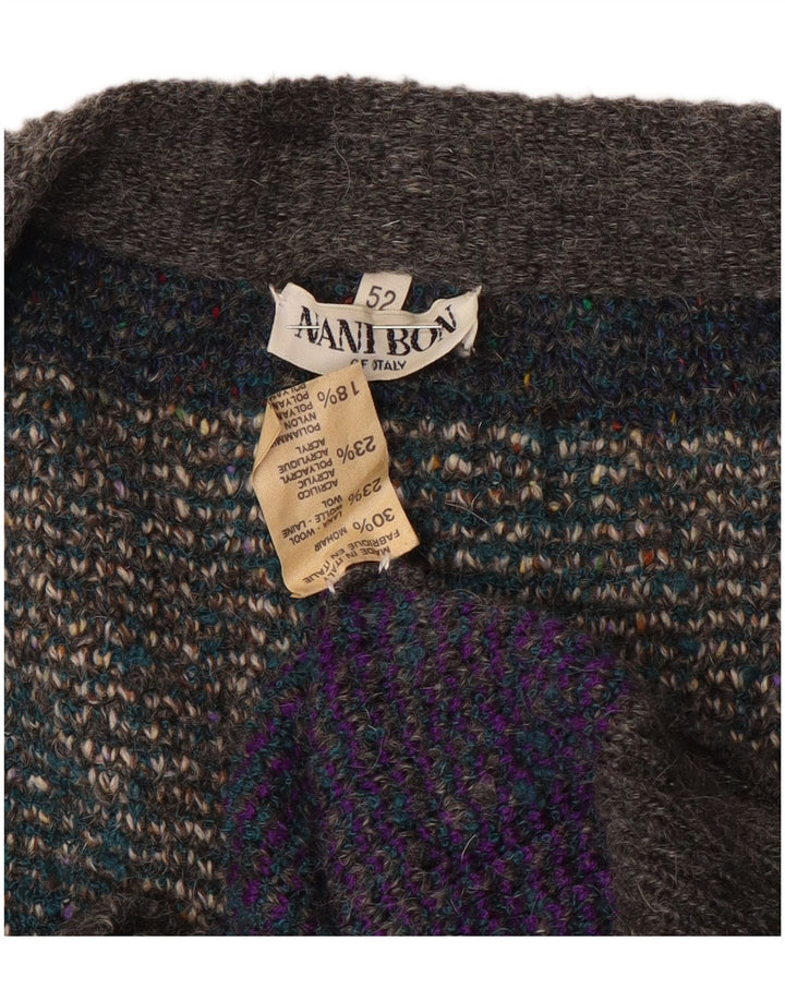 Suéter cardigã masculino NANI BON IT 52 grande lã colorblock cinza