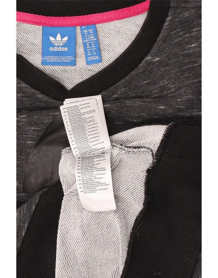 Adidas feminino gráfico moletom jumper UK 14 médio cinza manchado algodão