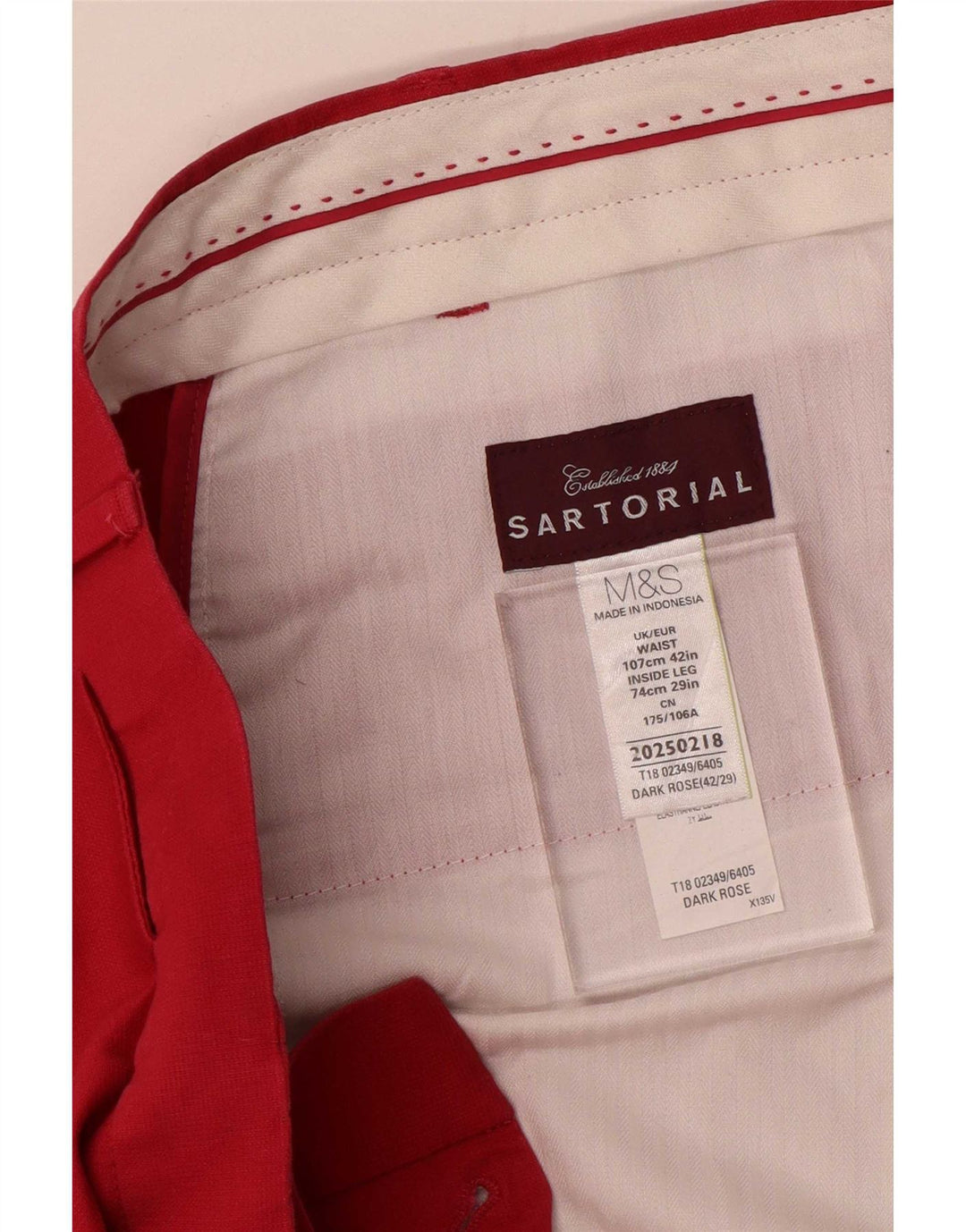 Calça feminina Marks & Spencer de terno reto W42 L29 algodão vermelho