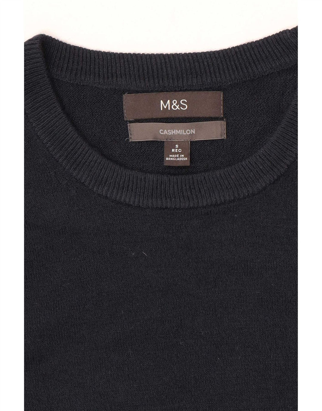 Suéter masculino Marks & Spencer com gola redonda, caxemira azul marinho pequeno