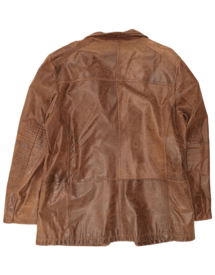 Jaqueta blazer masculina vintage de couro com 2 botões IT 54 2XL marrom