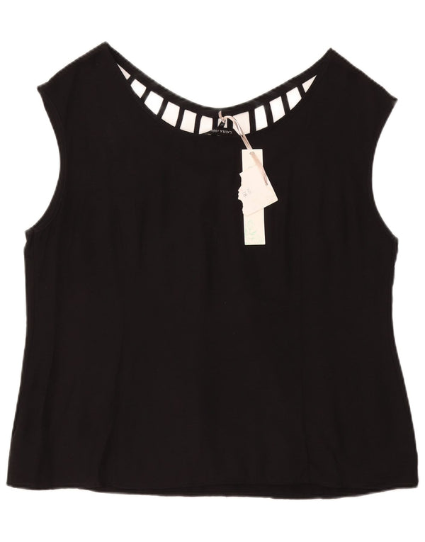 Blusa feminina sem mangas LAURA ASHLEY Top UK 18 XL preto viscose