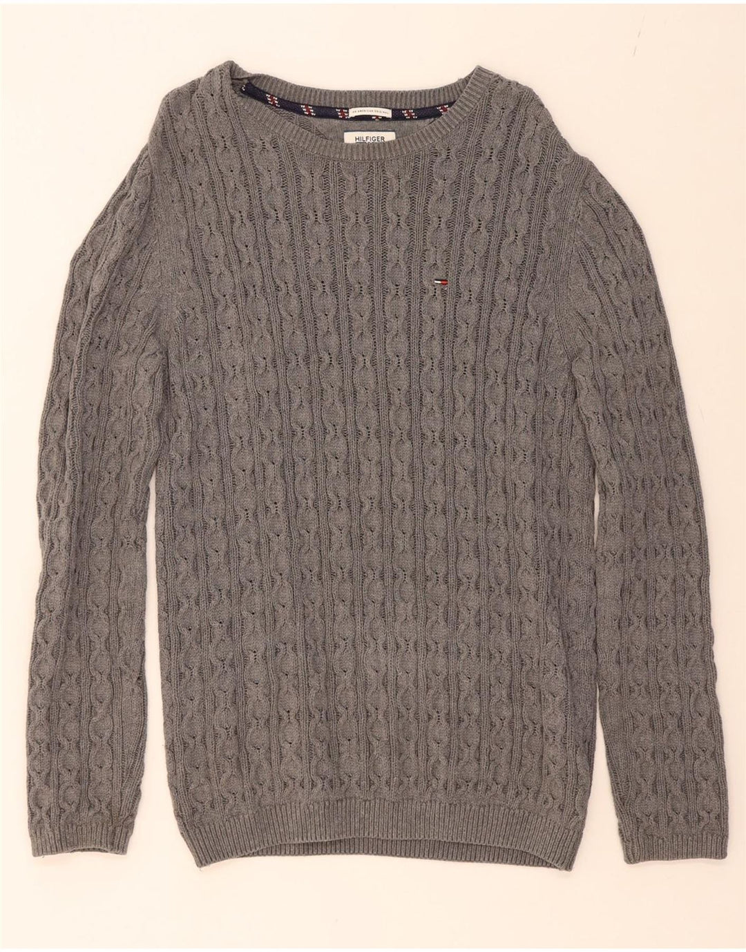 TOMMY HILFIGER Mens Boat Neck Jumper Sweater Large Grey Cotton Vintage Tommy Hilfiger and Second-Hand Tommy Hilfiger from Messina Hembry 