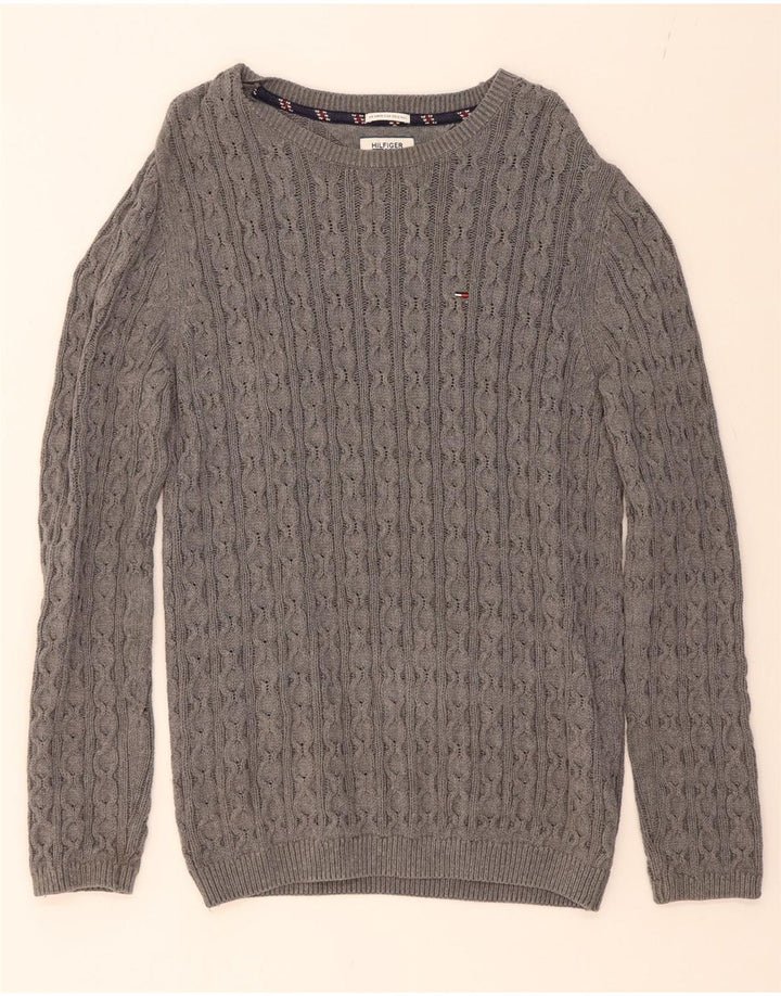 TOMMY HILFIGER Mens Boat Neck Jumper Sweater Large Grey Cotton Vintage Tommy Hilfiger and Second-Hand Tommy Hilfiger from Messina Hembry 