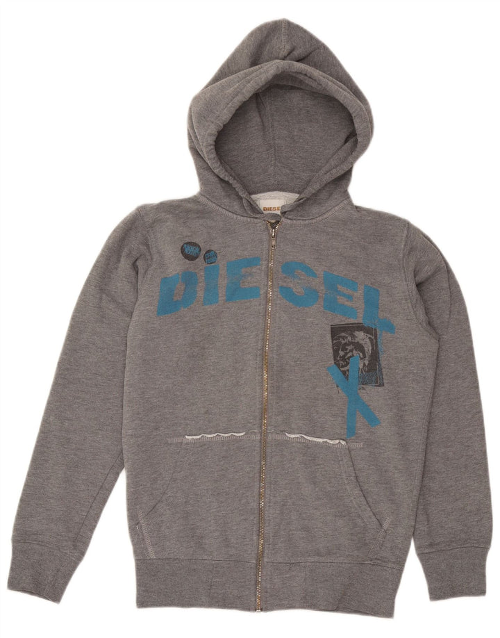DIESEL Suéter masculino com capuz e zíper gráfico pequeno algodão cinza