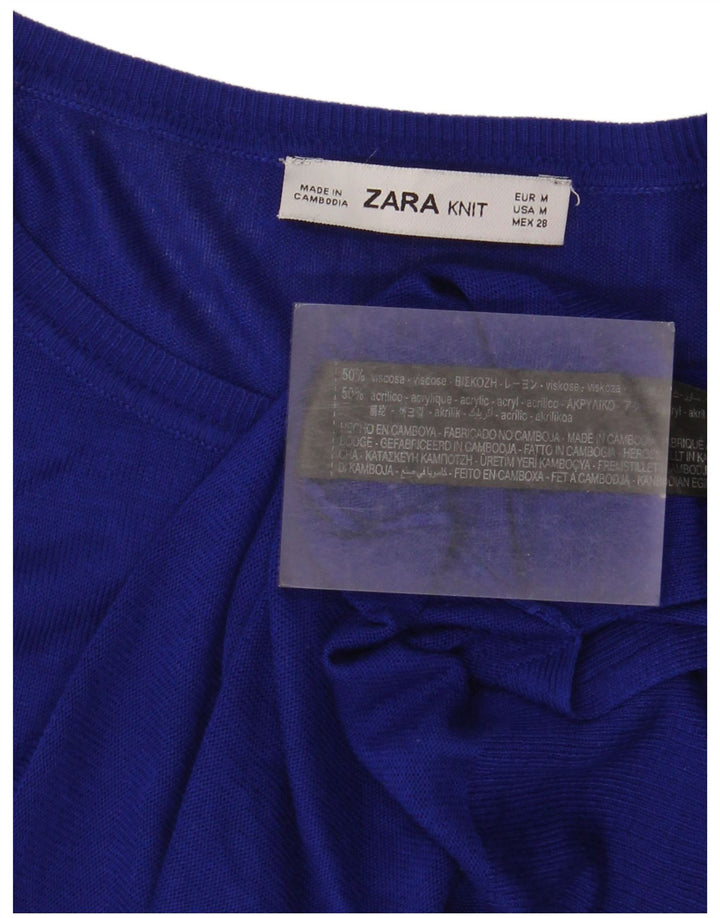 Zara blusa feminina oversized top UK 14 viscose azul médio