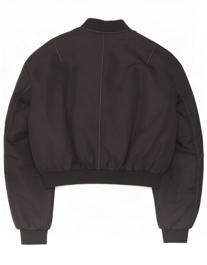 Zara Womens Crop Oversized Bomber Jacket UK 10 Pequeno Preto Poliamida