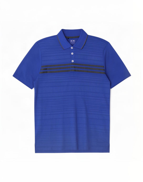 Camisa polo masculina adidas poliéster listrado azul médio