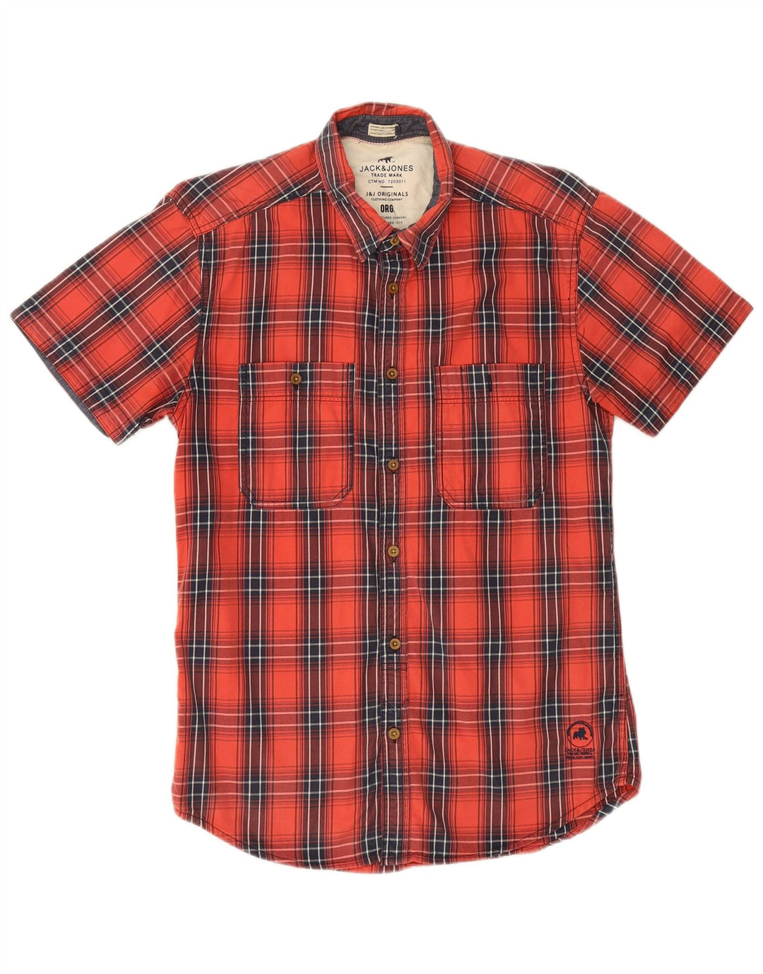 Camisa masculina de manga curta Jack & Jones de algodão xadrez vermelho médio