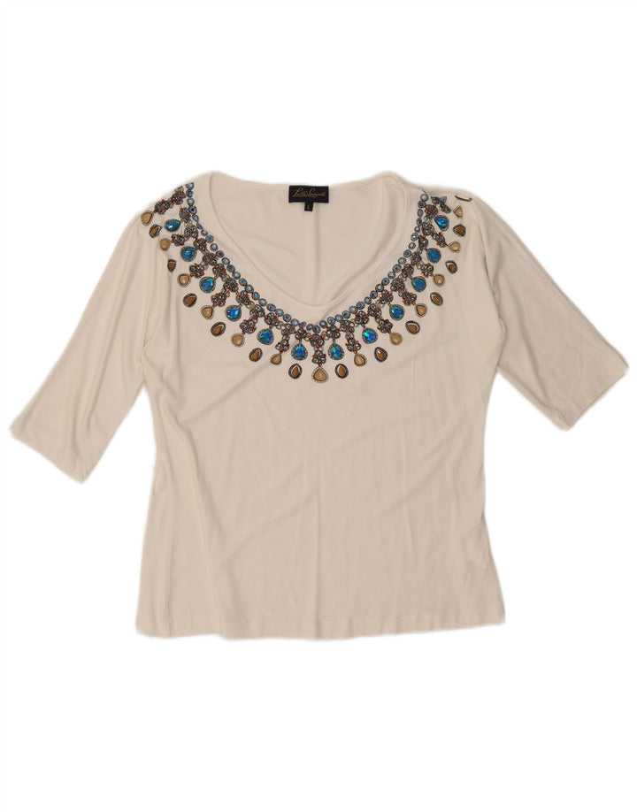 Blusa feminina Luisa Spagnoli UK 14 grande viscose branca