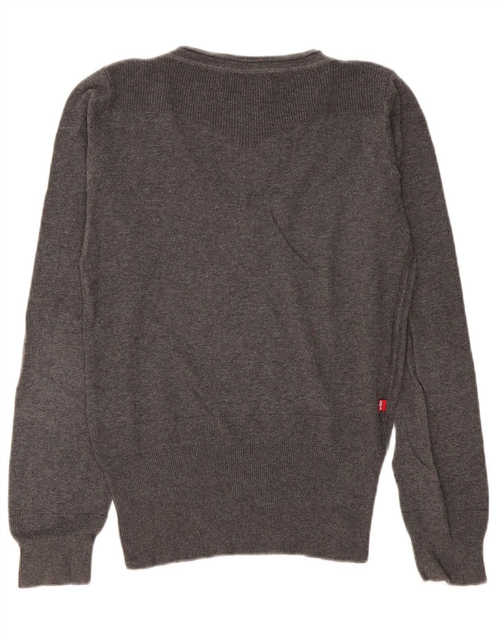 Suéter feminino Levi's com decote em V Reino Unido 14 algodão cinza médio