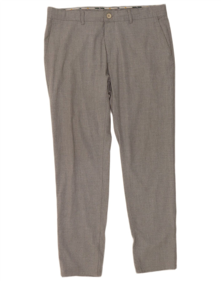 Zara Mens Slim Suit Calças EU 42 Grande W32 L28 Cinza