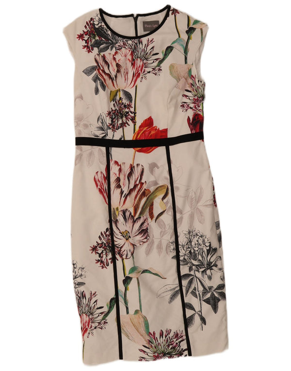 Vestido bainha feminino sem mangas Phase Eight Reino Unido 14 algodão floral branco médio