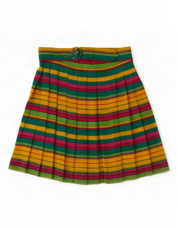 Saia plissada feminina vintage média W30 listrada multicolorida