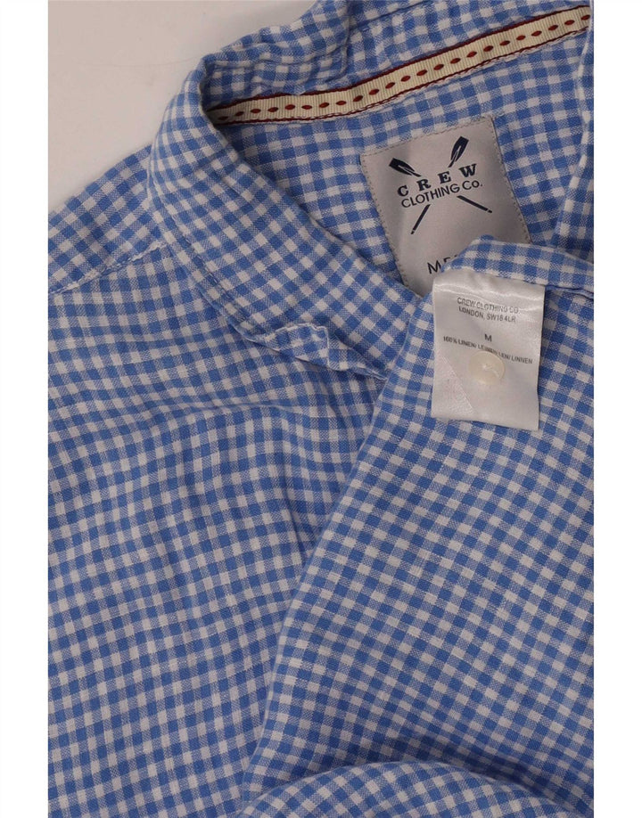 Crew Clothing Camisa masculina de manga curta azul médio Gingham Linen