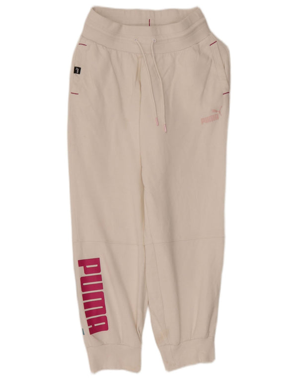 Puma feminino gráfico agasalho calças joggers Reino Unido 10 pequeno algodão branco