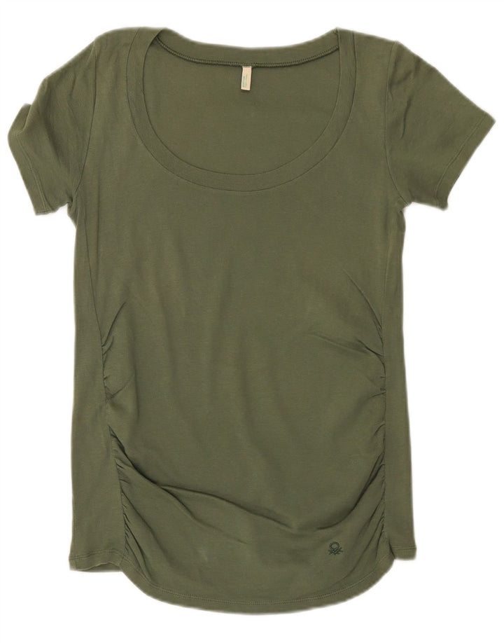 Camiseta feminina Benetton UK 10 pequena cáqui