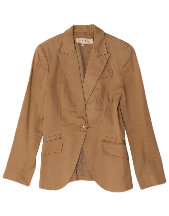 Jaqueta blazer feminina Zara com 1 botão UK 6 XS algodão marrom