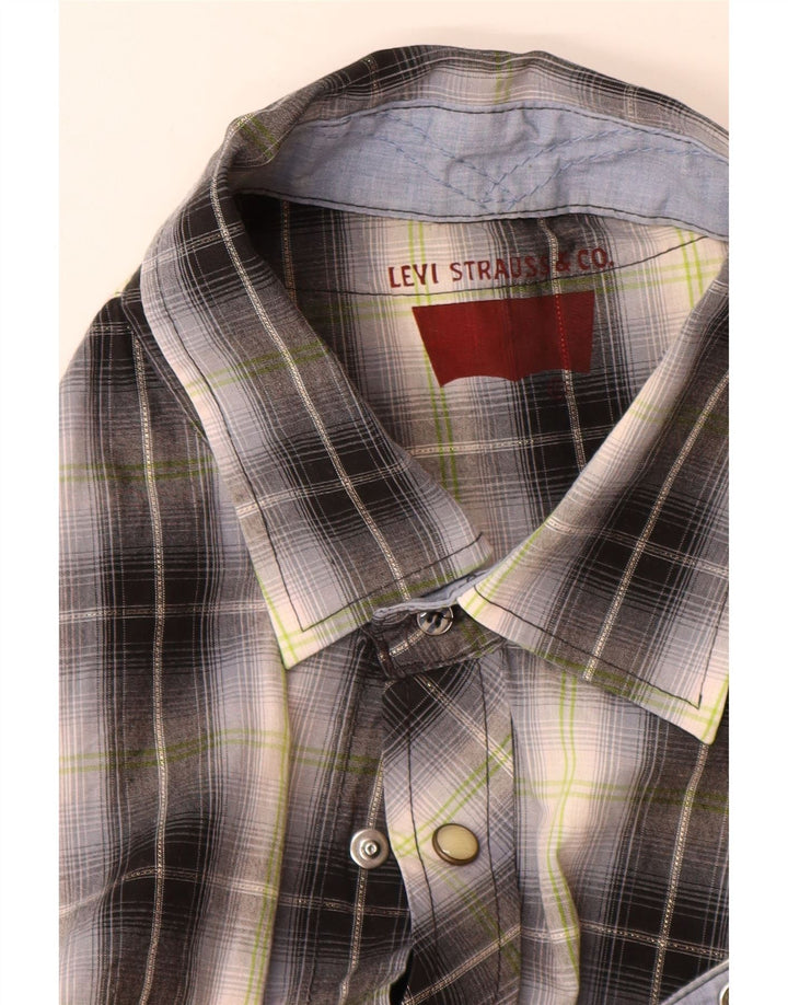 Camisa masculina de manga curta Levi's pequena cinza xadrez algodão