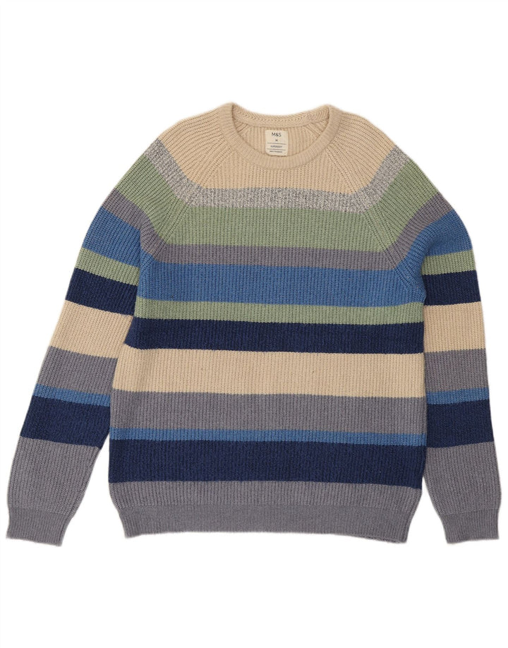 Suéter masculino Marks & Spencer com gola redonda listrado médio multicolorido