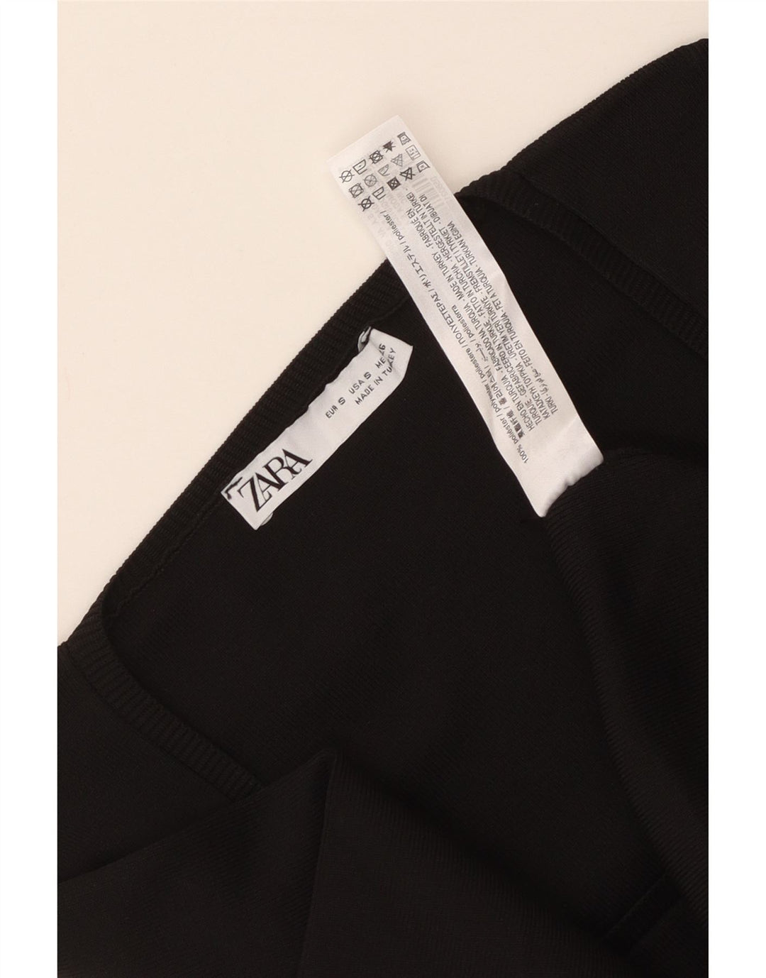 Vestido feminino Zara manga comprida evasê Reino Unido 10 pequeno poliéster preto